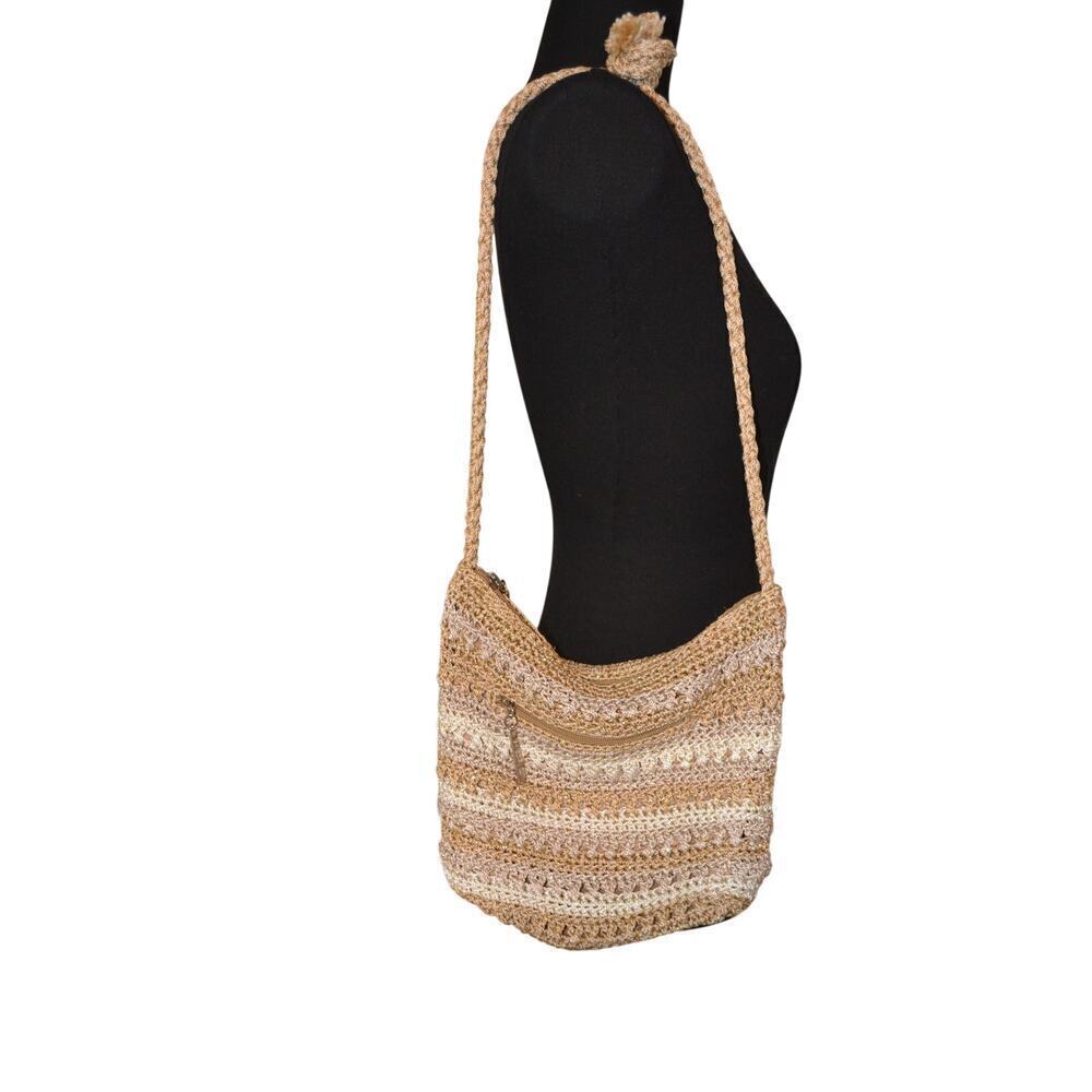 Staw Studios Crochet Cream Tan and Gold Hobo Shoulder Bag Boho
